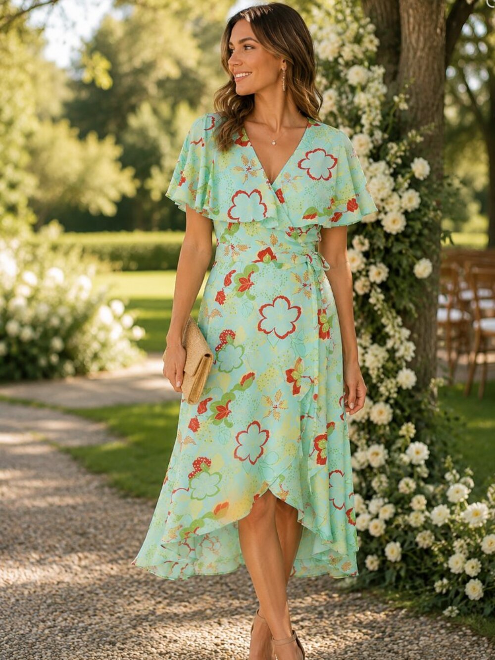 ModCloth Lift Your Wings Wrap Dress Sea Blue Floral
